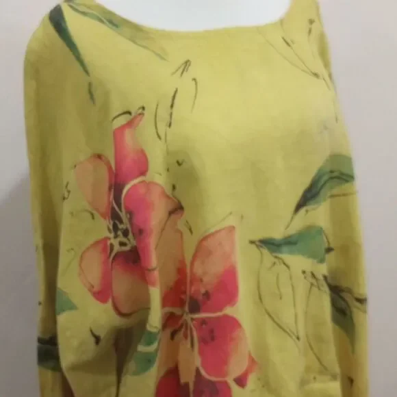 Claudia Collezioni Italy 100% Linen Lagenlook Floral Print Oversize Blouse - XL - Picture 4 of 9